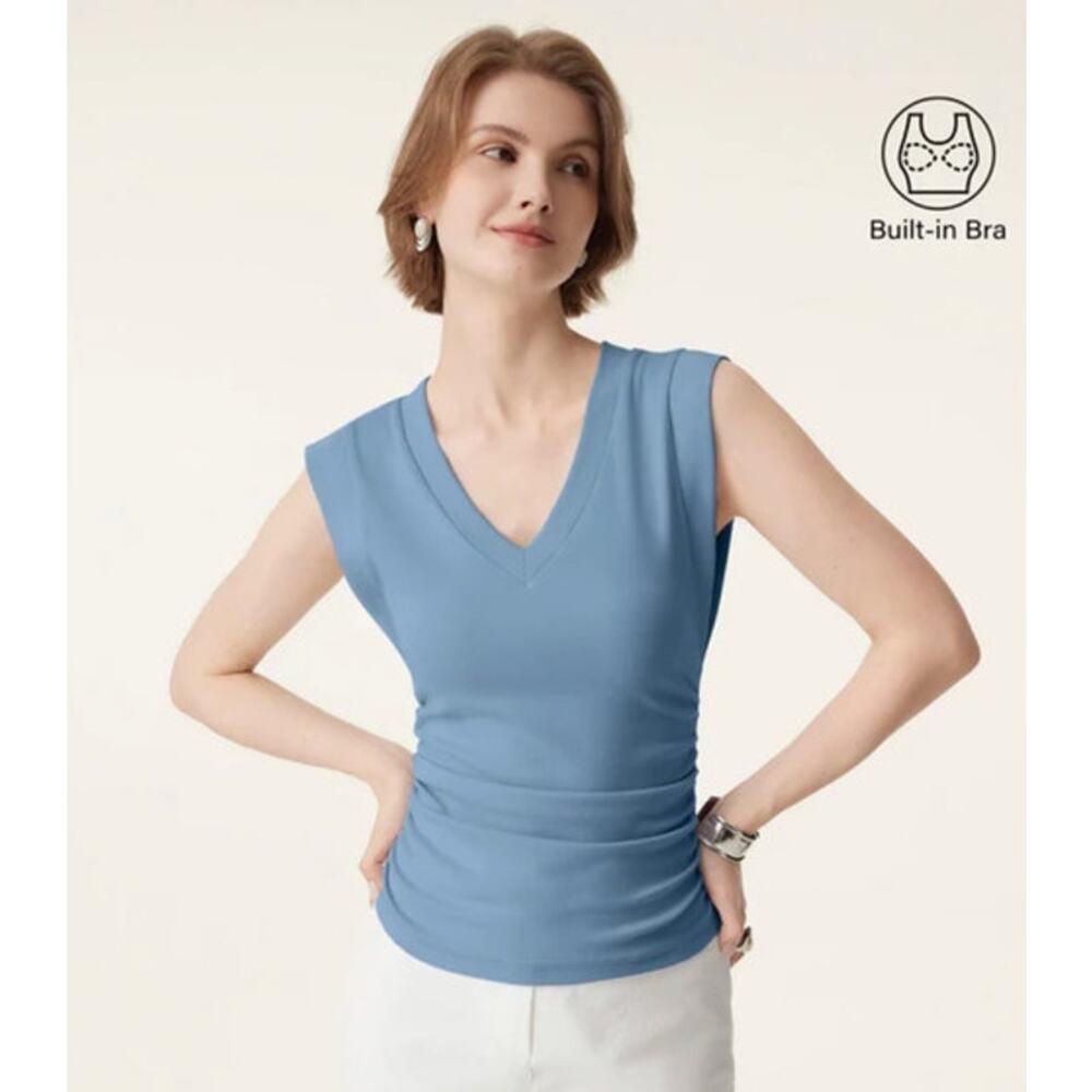 OGL Top Size 2XL NEW Dusk Blue Plantive Stretch Cotton V-neck Side Ruched Brami